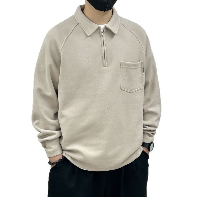 Herren bomuldsblandings kvart-zip pullover sweatshirt med brystlomme Stilla