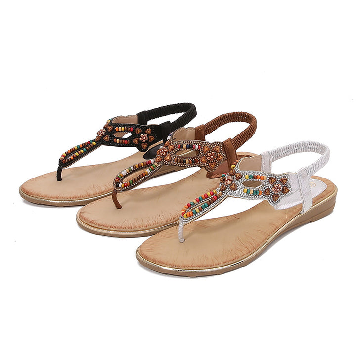 Dame modet Flip-Flops med kunstneriske perle- og blomsterdekorationer Stilla