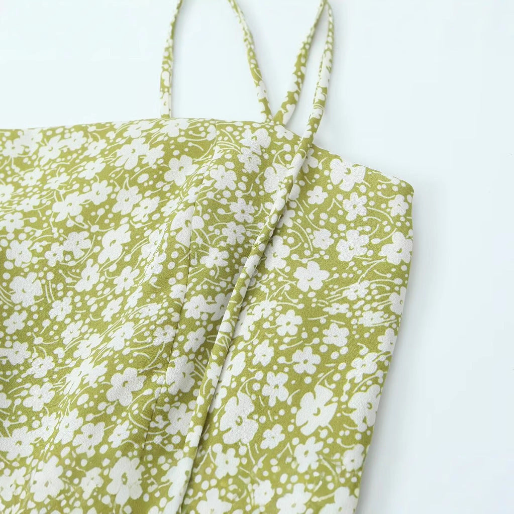 Dame Floral Print A-linje Mini Kjole med justerbare Bindebånd Stilla