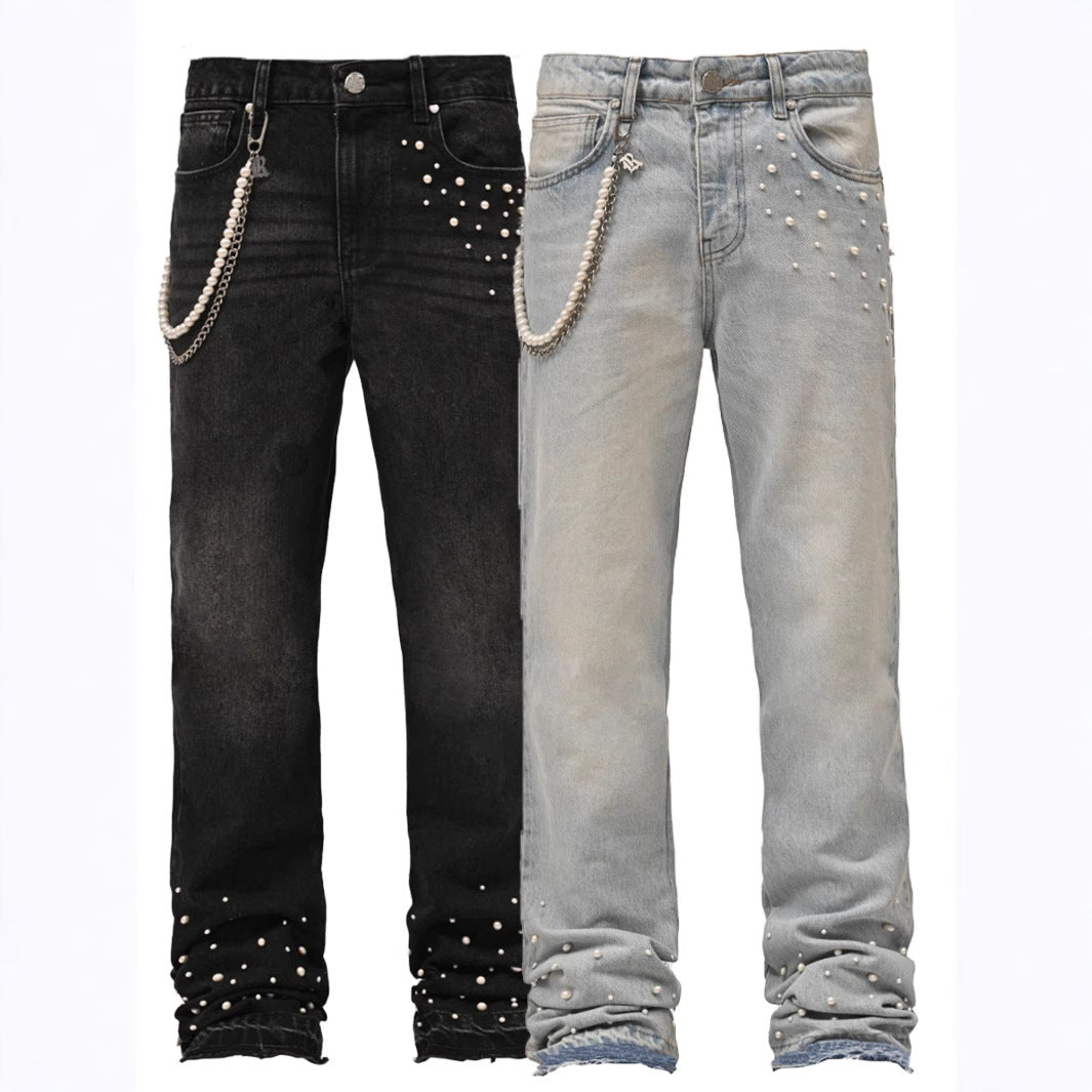 Damejeans med perleapplikationer og moderne snit Stilla