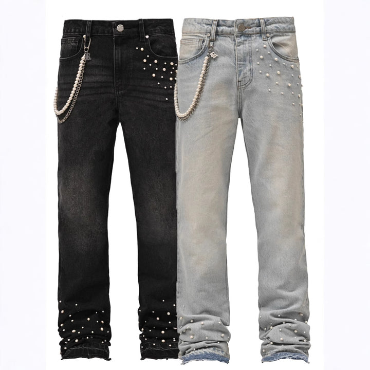 Damejeans med perleapplikationer og moderne snit Stilla
