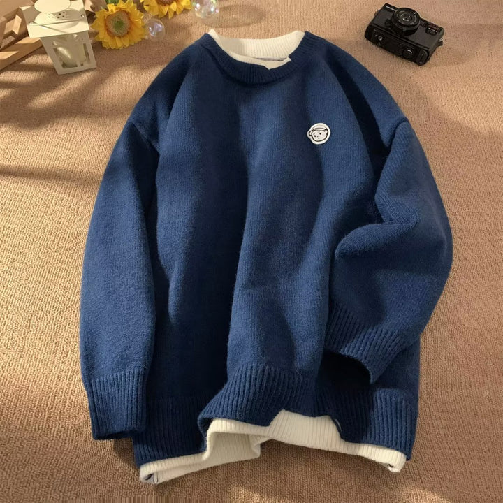 Dame afslappet sweater med specielle kontrastdetaljer Stilla