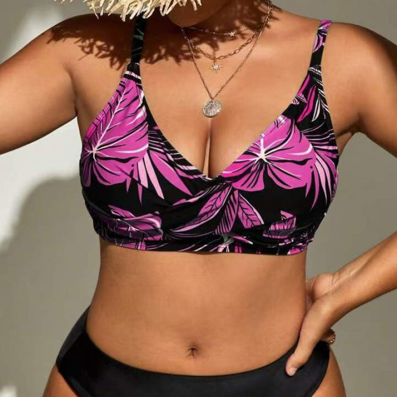Dame Bikini-top med dyb V-udskæring og blomstret design Skovae