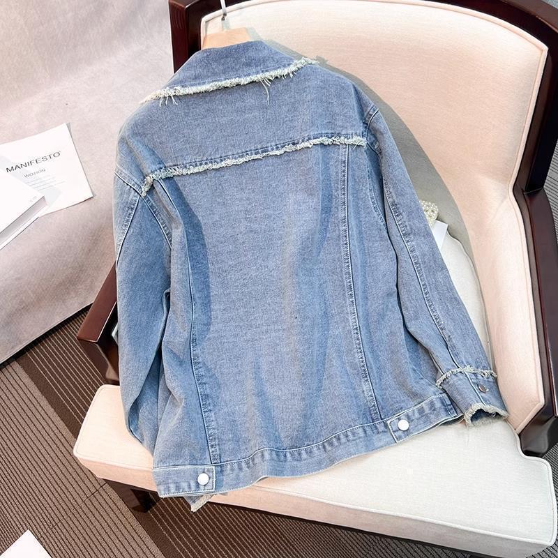 Dame mode denimjakke med frynset detaljer Stilla