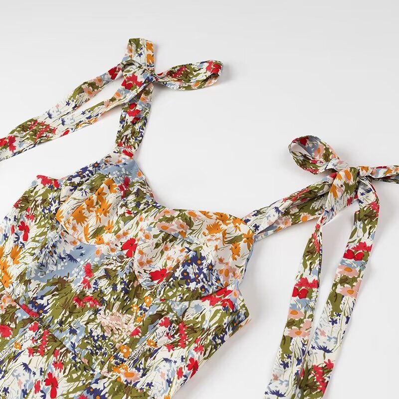 Dame Sommer Maxi-Kjole med justerbare spaghetti-stropper og blomster mønster Stilla