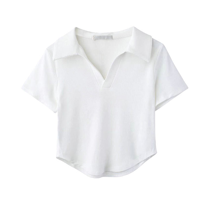 Dame polo-shirt med korte ærmer i den elegante V-udskæring Stilla