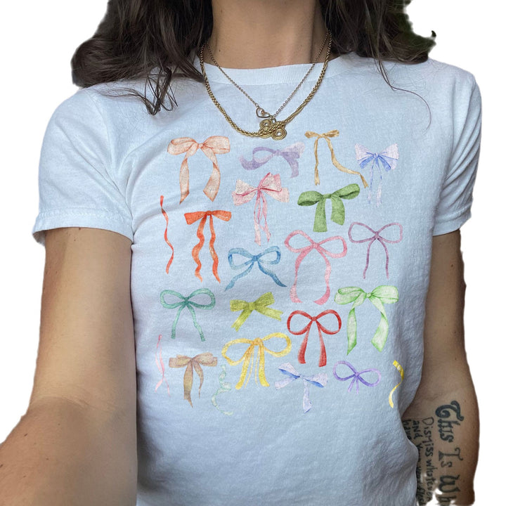 Dame T-shirt med fluffy sløjfe motiv Skovae