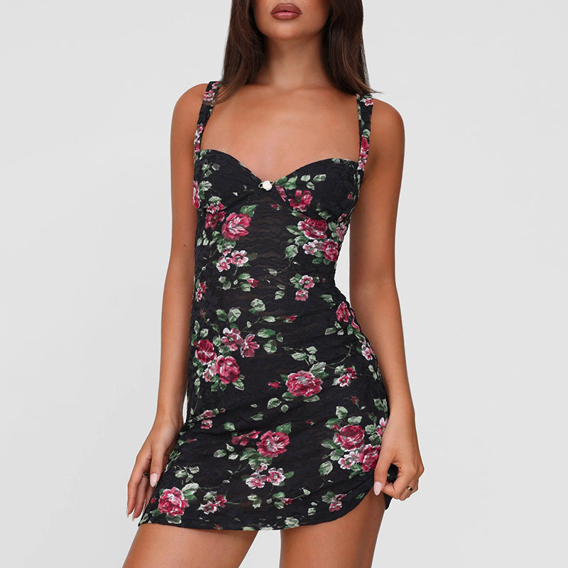 Dame Floral Print Bodycon Mini Kjole Stilla