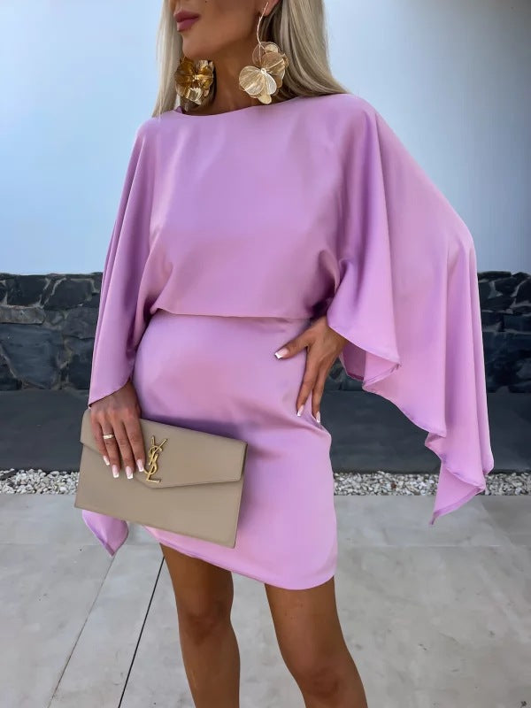 Dame elegant mini-kjole med svingende ærmer og flydende stof Stilla