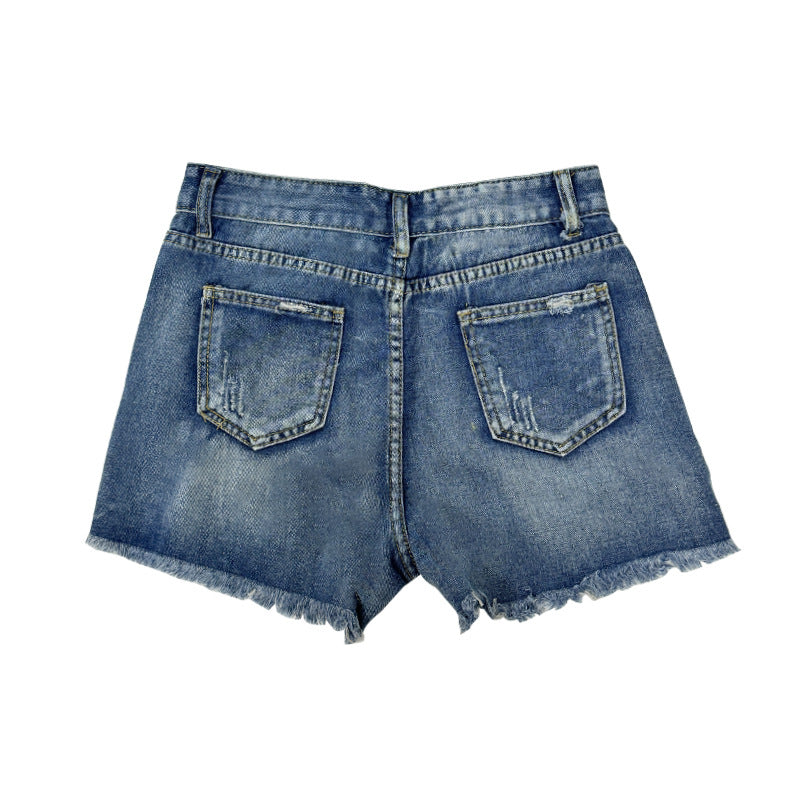 Dame Ripped Denim-Shorts med frynset kant og afslappet design Stilla