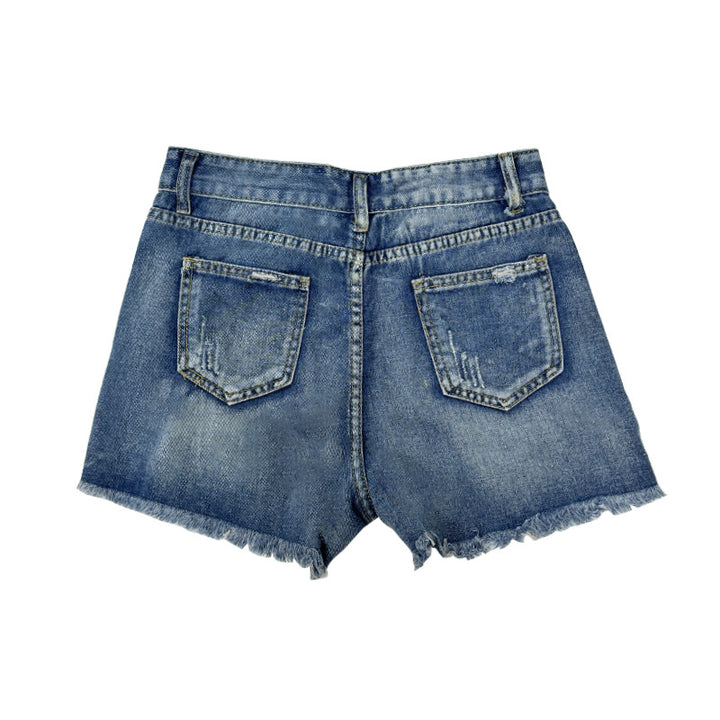 Dame Ripped Denim-Shorts med frynset kant og afslappet design Stilla