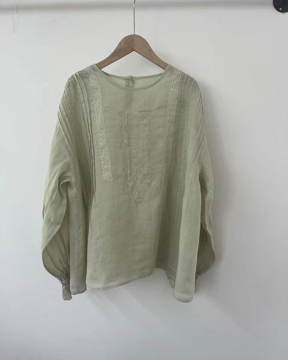 Femme Broderet Langærmet Bluse Stilla