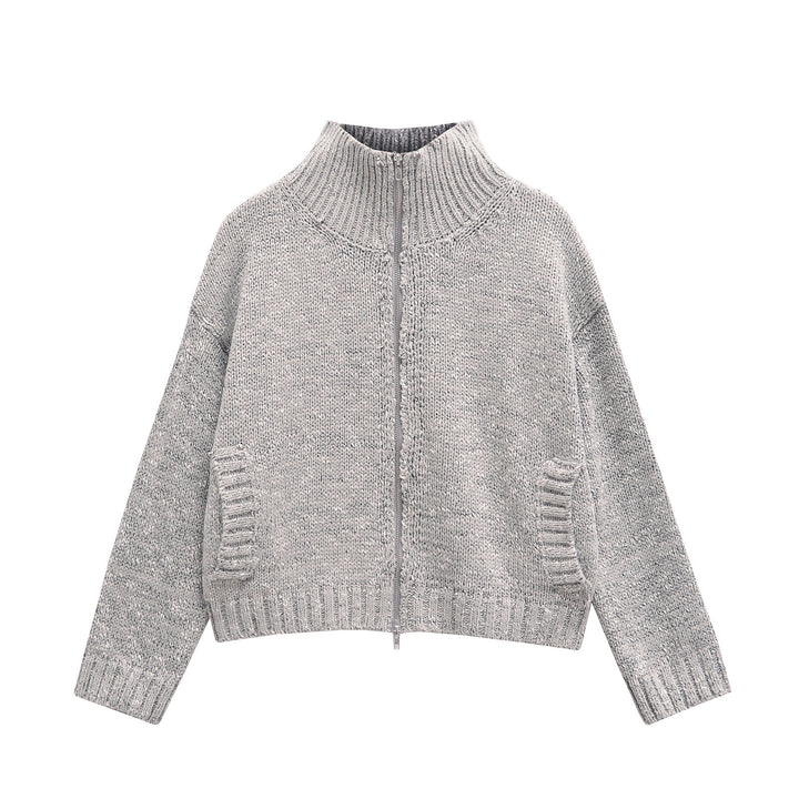 Femme Strik-Zip-Up-Trøje med høj krave Stilla