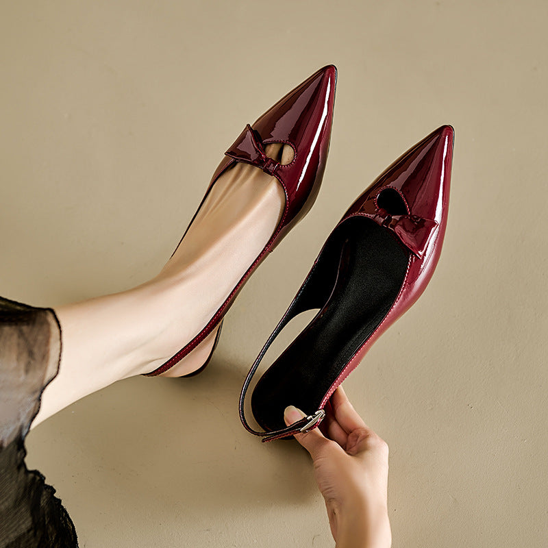 Dame elegante spids hæl Slingback-balletsko med sløjfedetalje Stilla