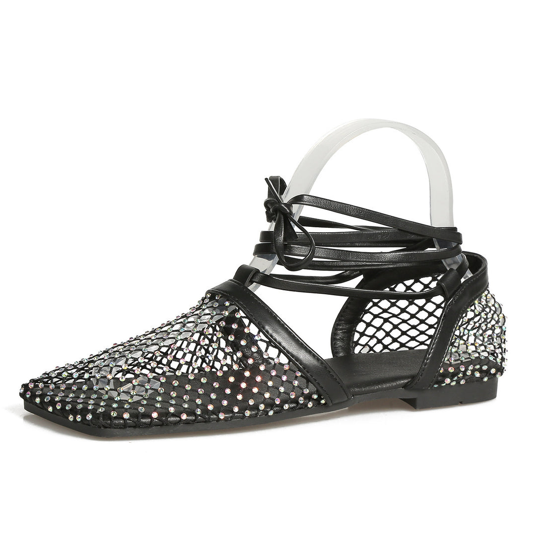 Dame ballerinas med kunstnerisk netdesign og elastisk rem Stilla