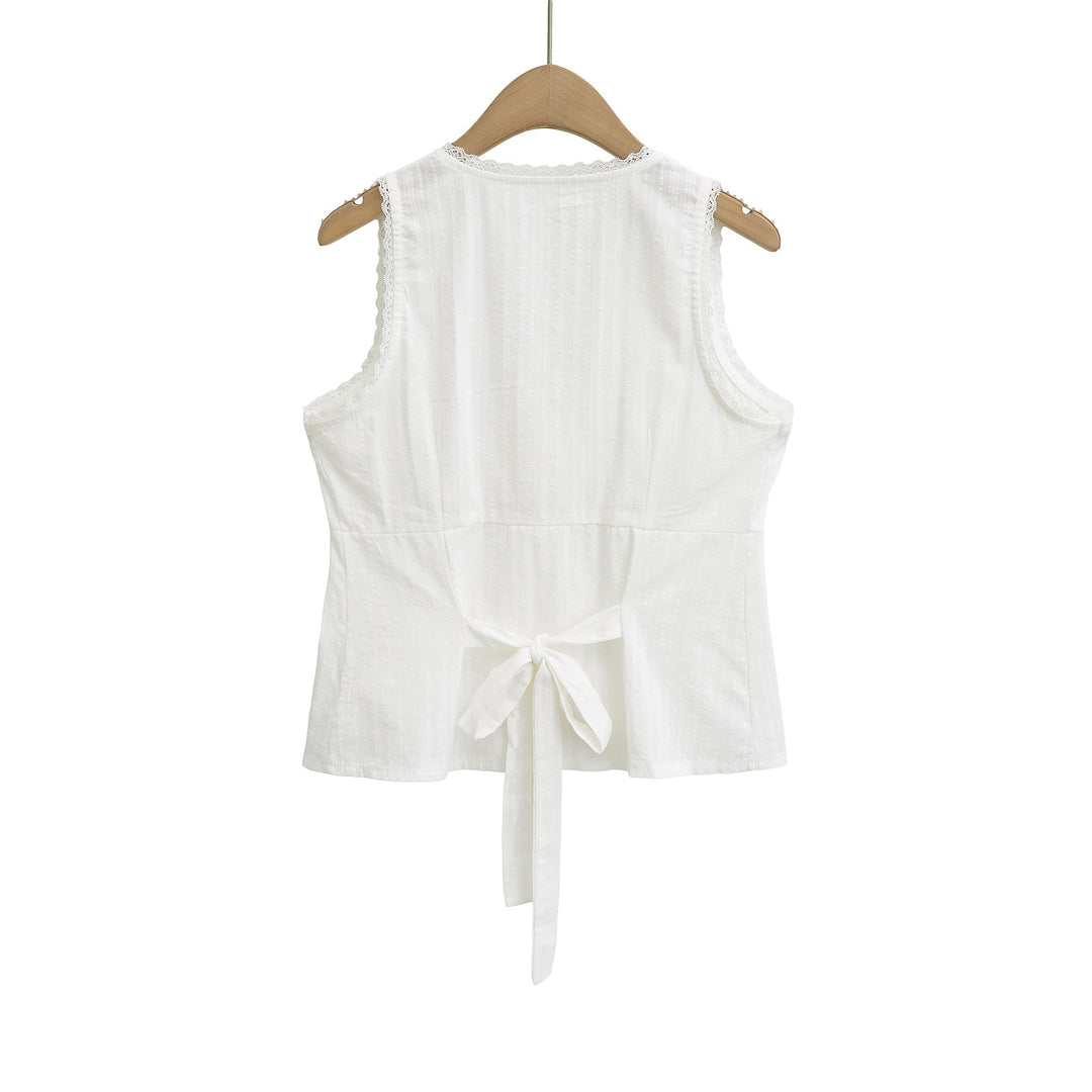 Dame Crop-Top med elegante flæsedetaljer og justerbar talje Stilla