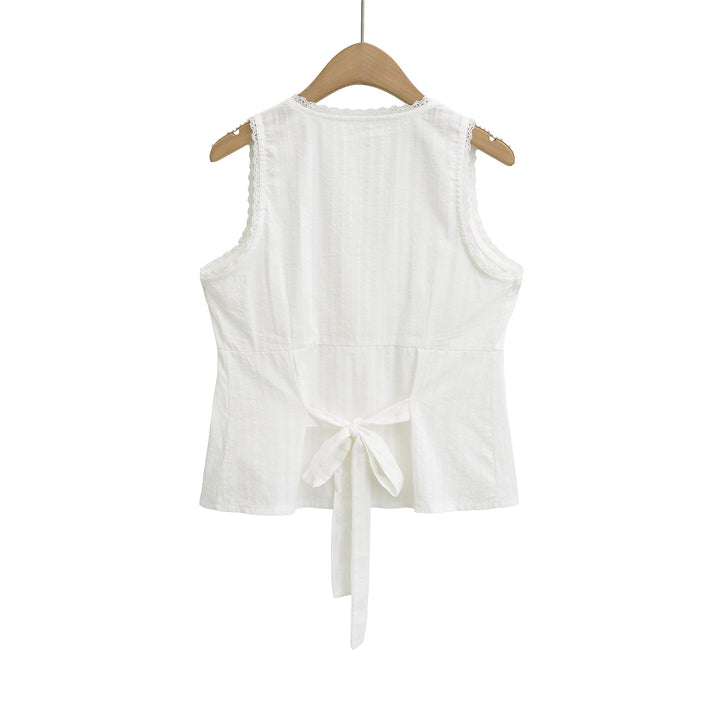 Dame Crop-Top med elegante flæsedetaljer og justerbar talje Stilla