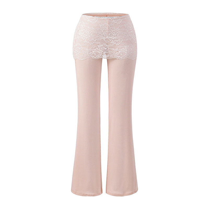 Dame elegante Flared-bukser med blonde og elastisk linning Stilla