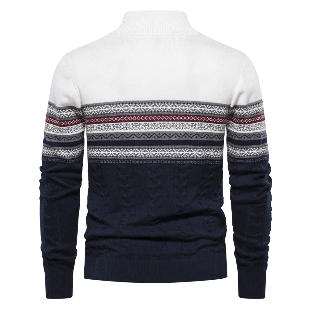 Herre strikpullover med halv højtstående krave og moderne mønster Stilla