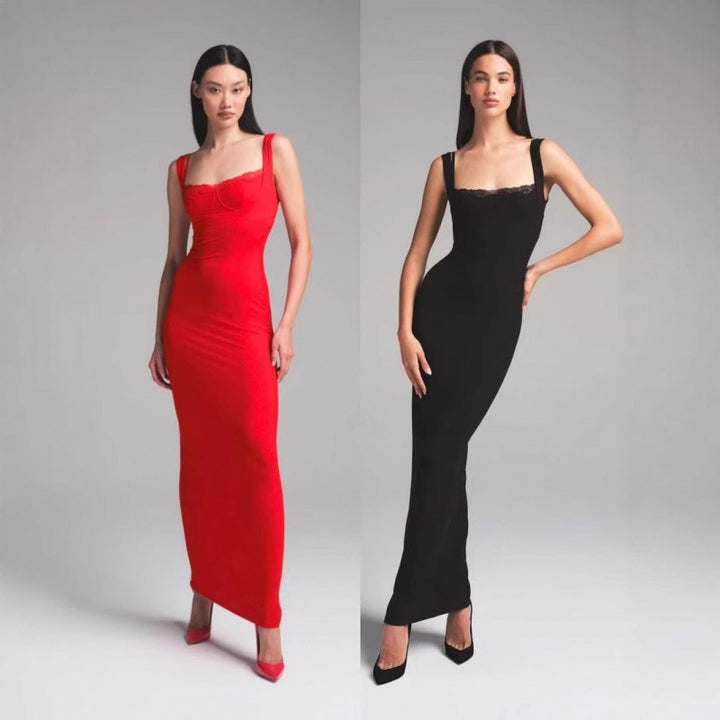 Damer Elegant Firkantet Hals Bodycon Kjole Stilla