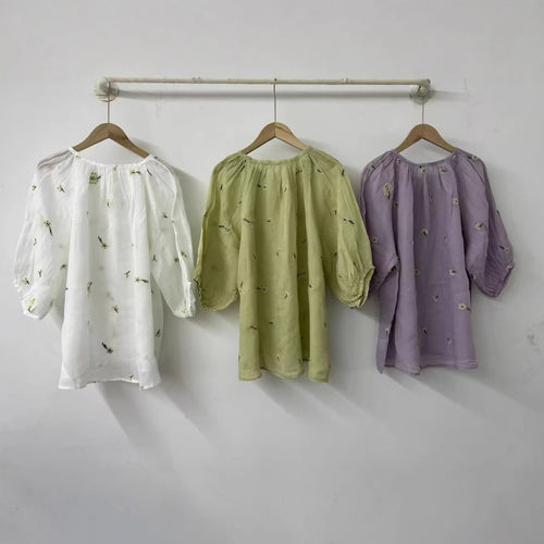 Dame Bestickt Oversize Knapbluse Stilla
