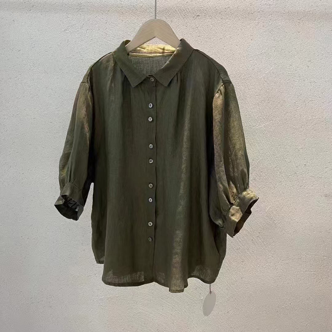 Dame Kortærmet Struktureret Knap-BLOUSE Stilla