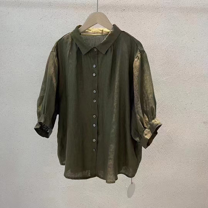 Dame Kortærmet Struktureret Knap-BLOUSE Stilla