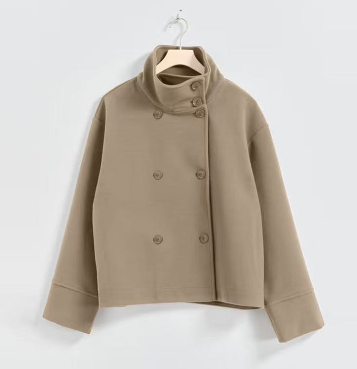 Damesmode Cropped Jakke med Høj Krave og Dobbelt Knaplås Stilla