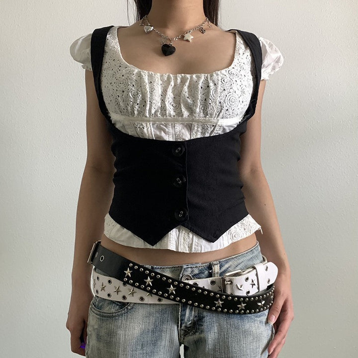 Dame Mode Crop Top med elegante knapdetaljer og tætsiddende snit Skovae