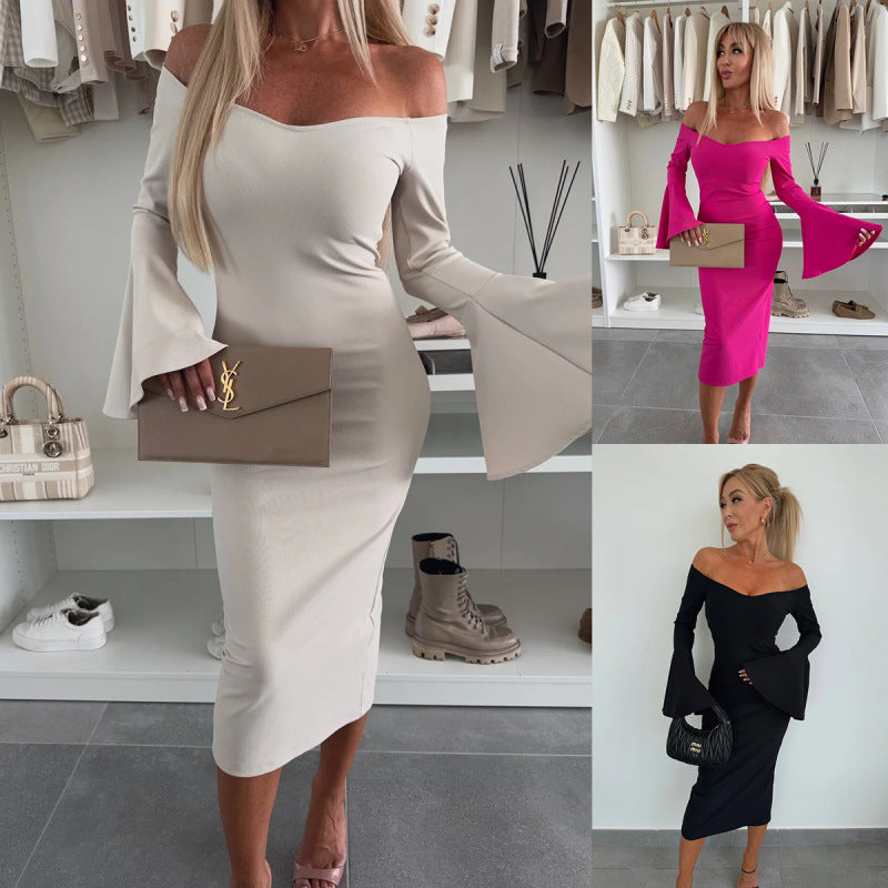 Damer Off-Shoulder Flare Ærmer Midi Kjole Stilla