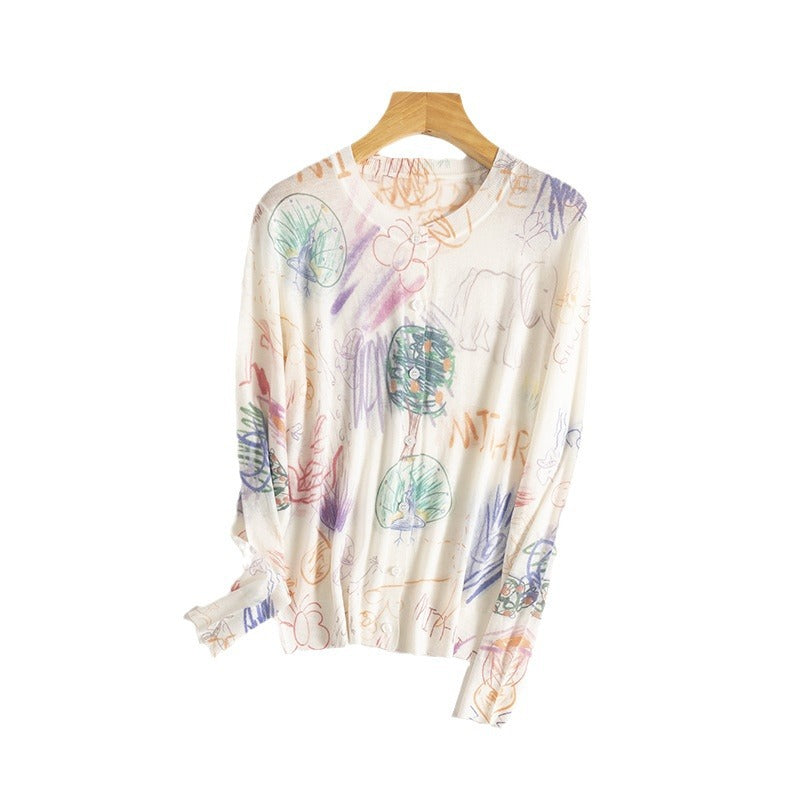 Femme Kunstnerisk Grafisk Pullover Sweater Stilla