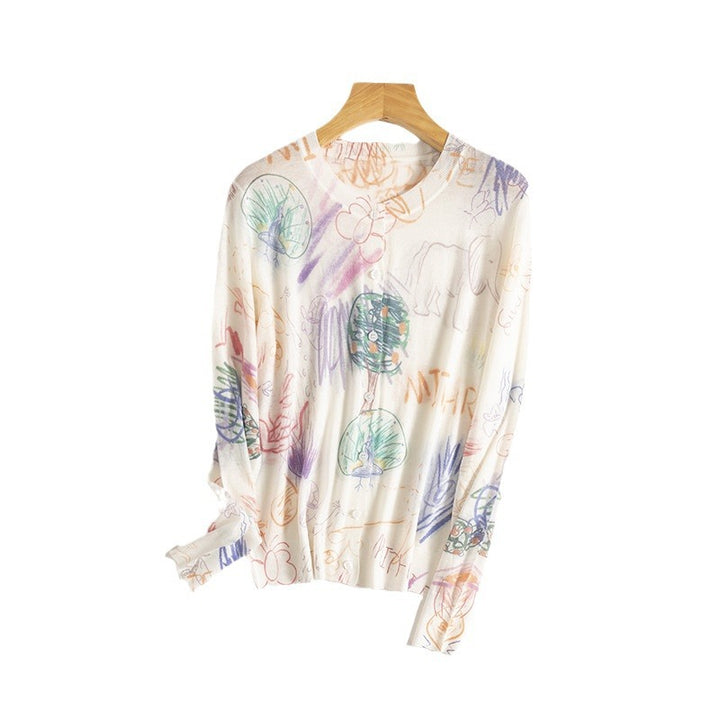 Femme Kunstnerisk Grafisk Pullover Sweater Stilla