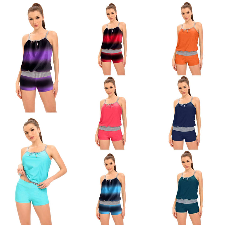 Dame Tankini-sæt med afslappet top og sporty shorts Skovae