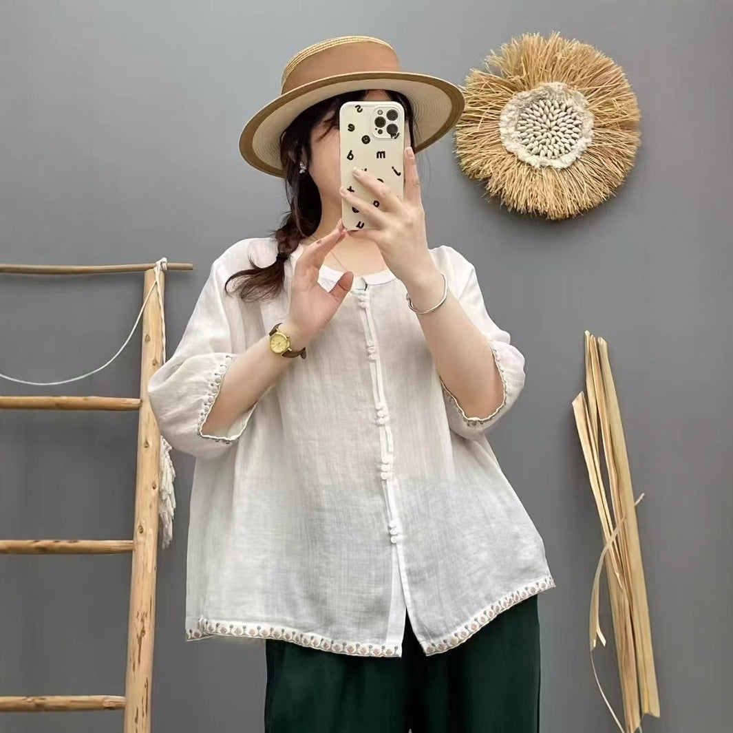 Femme Afslappet Fit Knap-Down Linen Bluse Stilla
