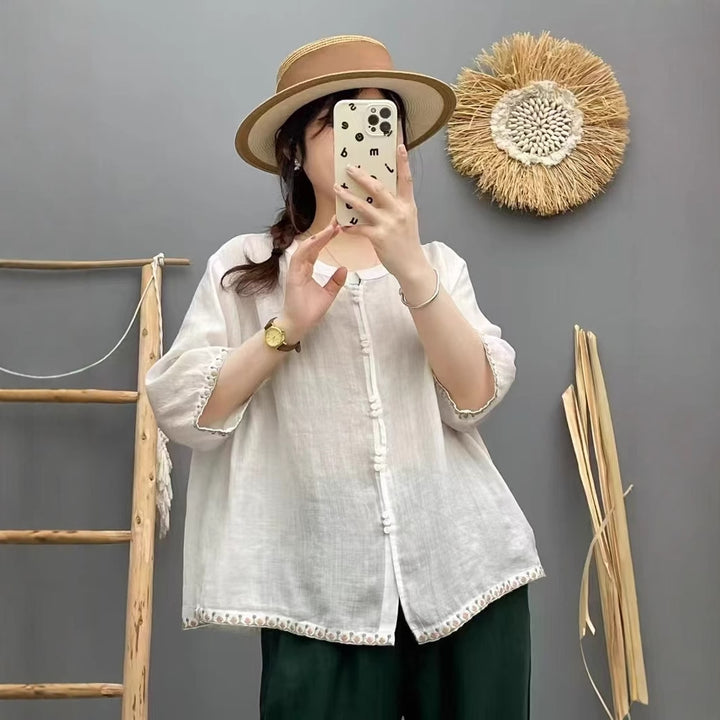 Femme Afslappet Fit Knap-Down Linen Bluse Stilla
