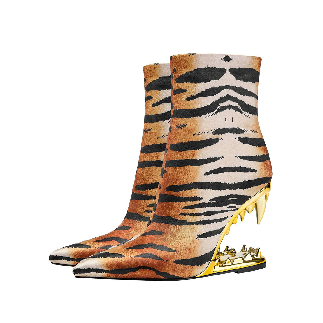 Femme Spids-Tå Stiletto Støvler med Tigertryk og Skulptureret Hæl Stilla