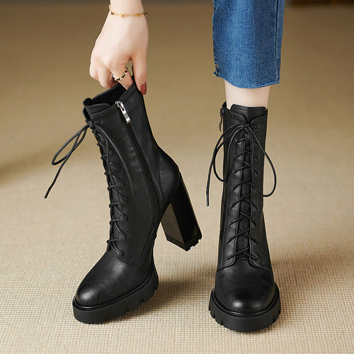 Femme Chunky Heel Snørestøvler Stilla