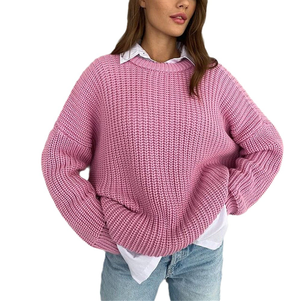 Kvinders chunky strikket pullover med afslappet pasform og rund halsudskæring Stilla