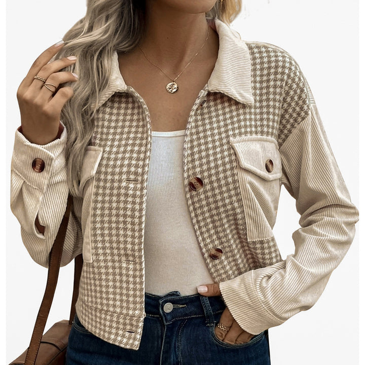 Dame stribet Cordjakke i moderne Houndstooth-design Stilla