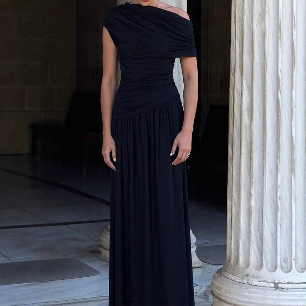 Dame Elegant Wrap Maxi Kjole med asymmetrisk skæring og kvalitets jersey Skovae