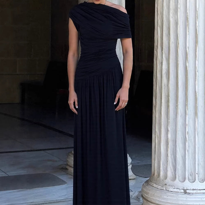 Dame Elegant Wrap Maxi Kjole med asymmetrisk skæring og kvalitets jersey Skovae