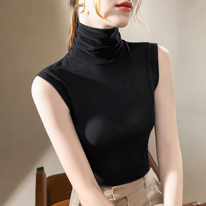 Dame ærmeløs Turtleneck-top i højkvalitets ribmateriale Stilla