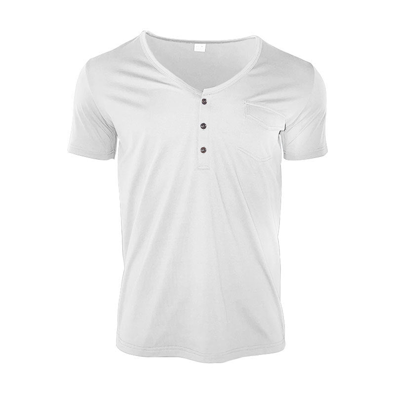 Herrer afslappet V-hals Henley T-shirt med praktisk brystlomme Stilla