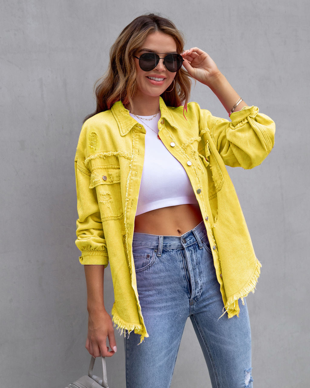 Femme Distressed Overdimensioneret Denim Shacket Stilla