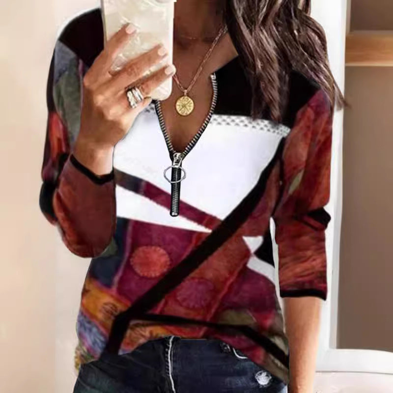 Stilla | Casual Printet Zip Langærmet T-shirt