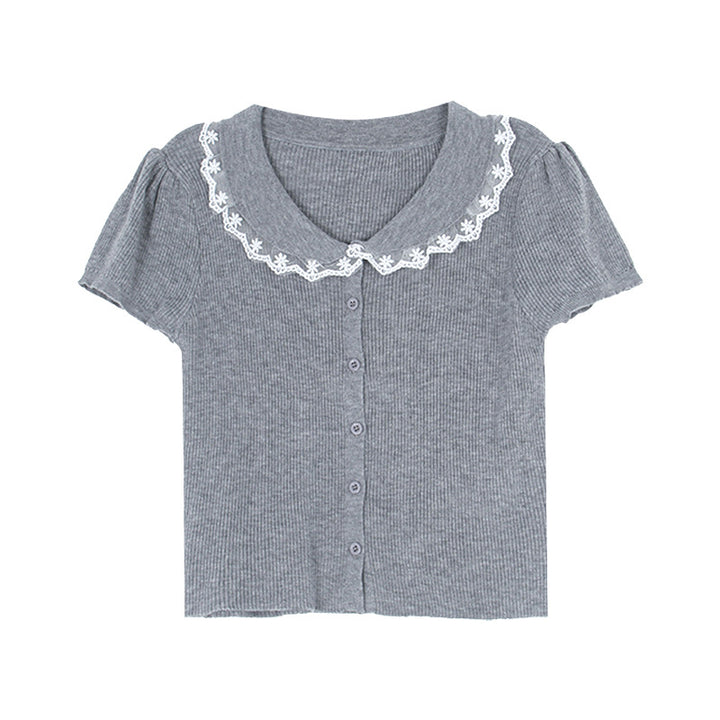 Dame Vintage-inspireret bluse med blonde detaljer og knapbar V-udskæring Stilla