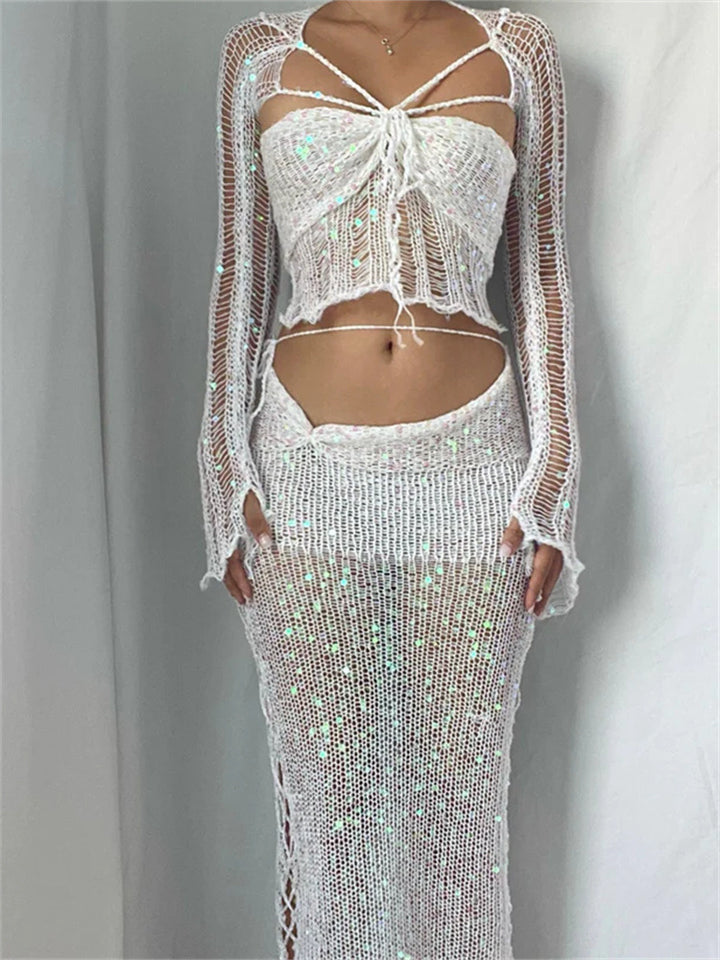 Dame glitrende netbukser med funkende perler og elegant design