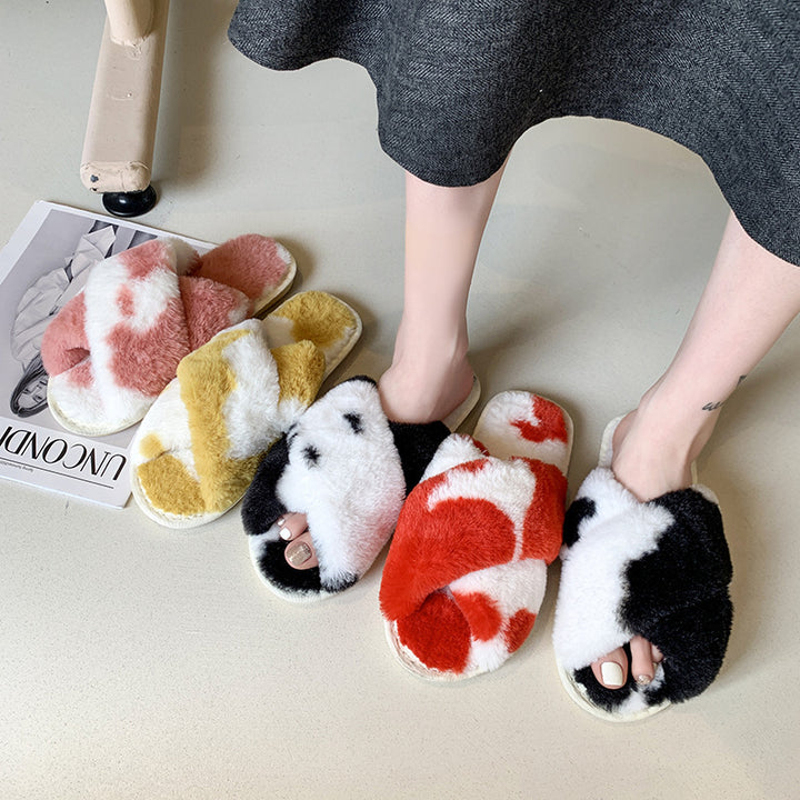 Dame Fuzzy Pantoletten med kreativt farvedesign og behagelig sål Stilla