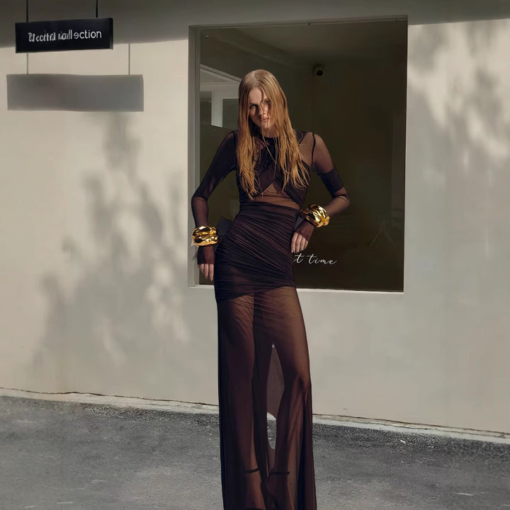 Dameviklekjole med raffineret draperingsdesign og langærmet silhuet Stilla