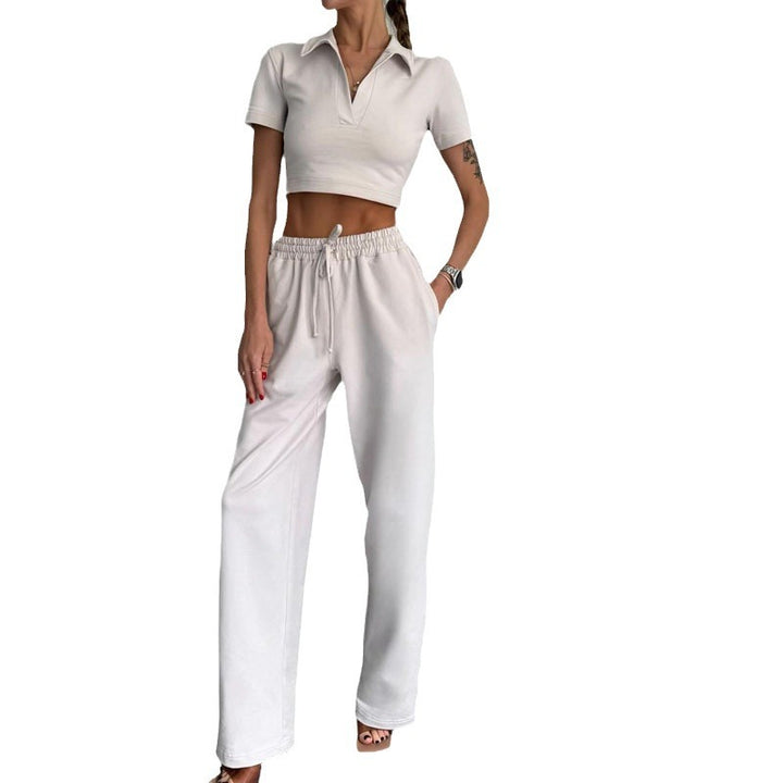 Dame fritid-crop-top og high-waist-bukser sæt Stilla